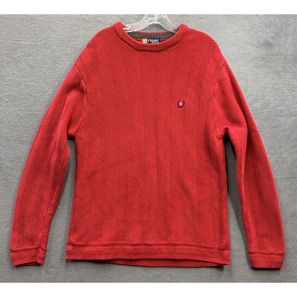 VTG Chaps Ralph Lauren Sweater Mens Medium Red Hand Framed Chunky Knit Logo Y2K